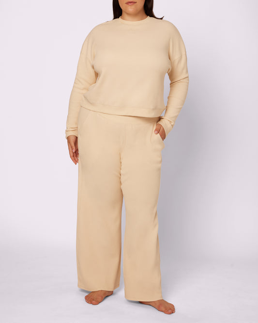 Cozy Casual Wide-Leg Pants | Cozy Waffle (Creme Brulee)