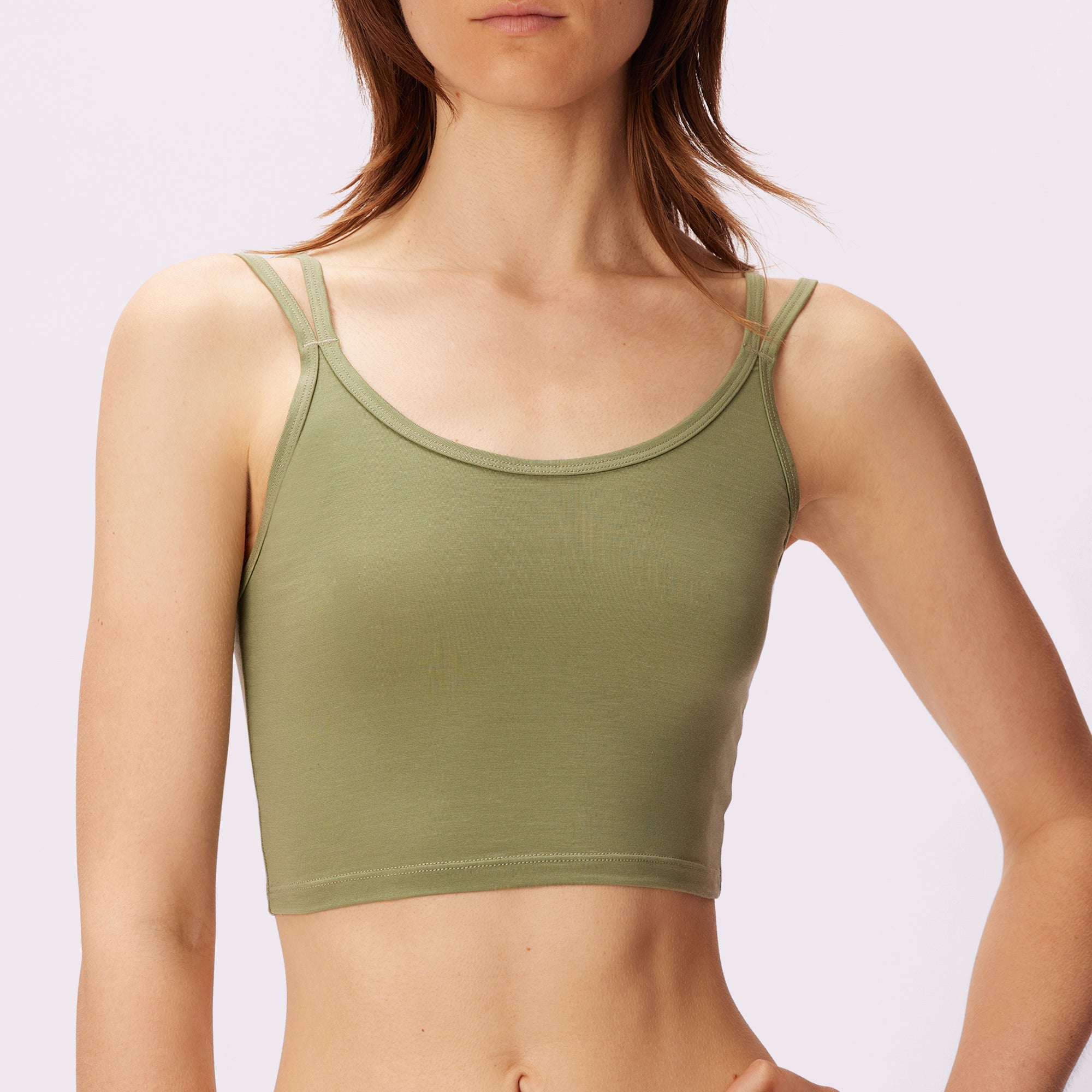 Double Strap Micro Crop Cami | New:Cotton | Archive (Olive) – Parade