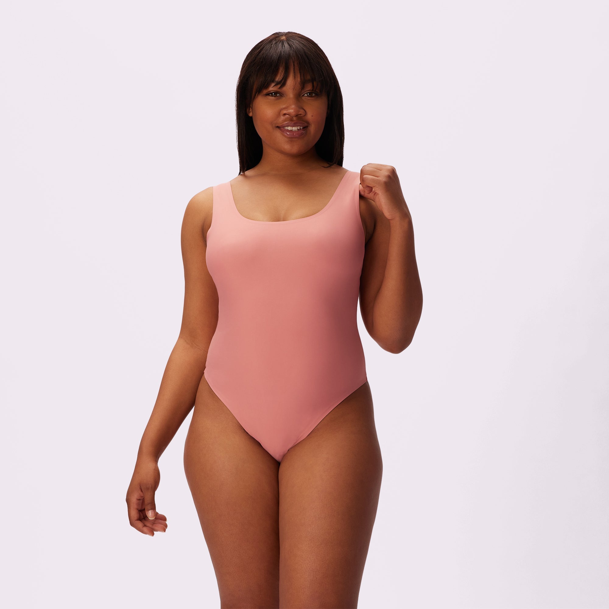 Plus Size V-Neck Bodysuit - Pink