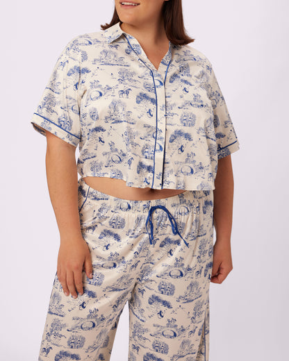 Luxe Sleep Button Up | Luxe Satin (Toile Cloud)
