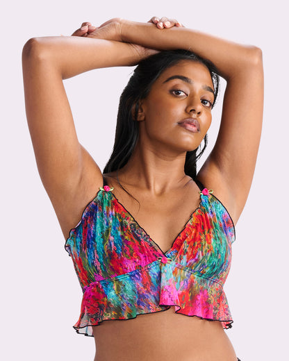 Silky Mesh Flutter Longline Bralette | Silky Mesh (Monet Floral)