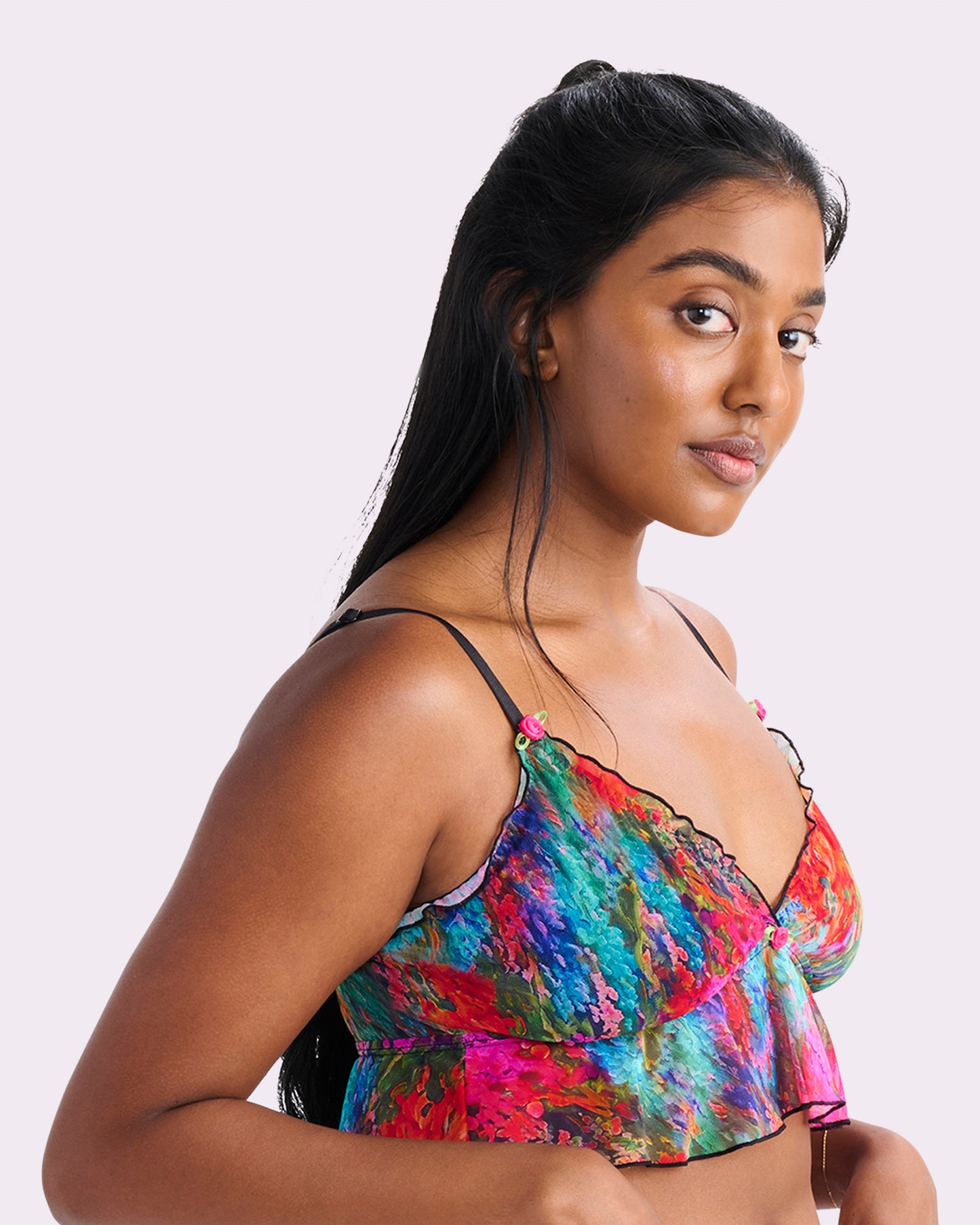 Silky Mesh Flutter Longline Bralette | Silky Mesh (Monet Floral)