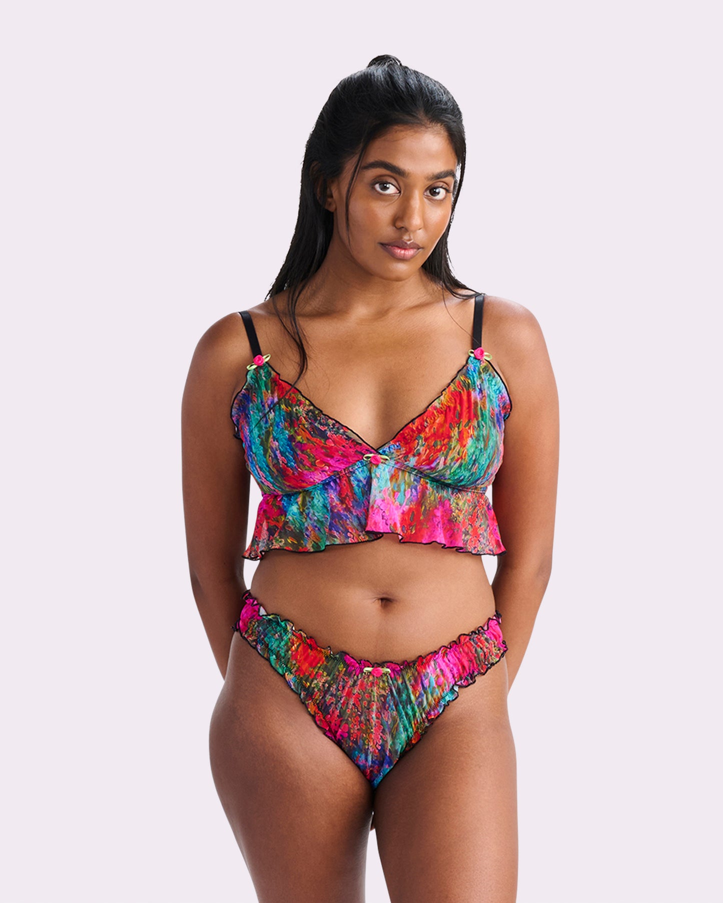 Silky Mesh Flutter Longline Bralette | Silky Mesh (Monet Floral)