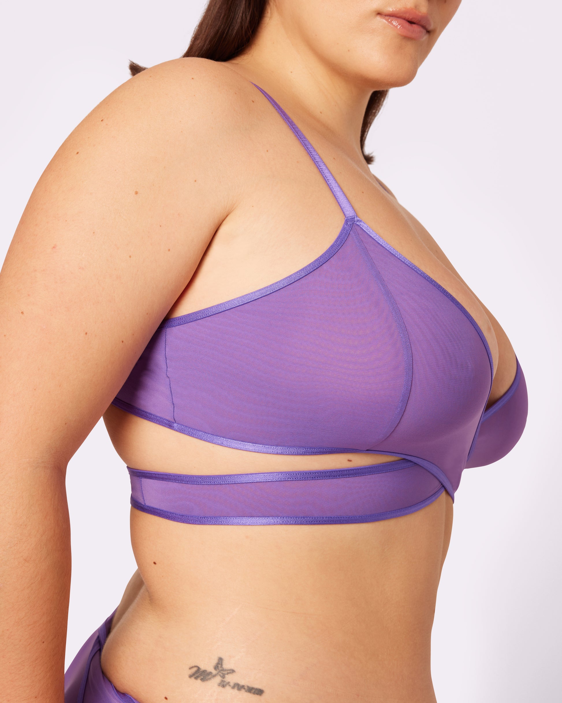 Halter Wrap Bra Purple Mesh Crisscross Bra & Underboob Cutout. Icon Wrap  Top for All Sizes. Sheer Violet Lingerie With Sexy Open Back. -  Hong  Kong
