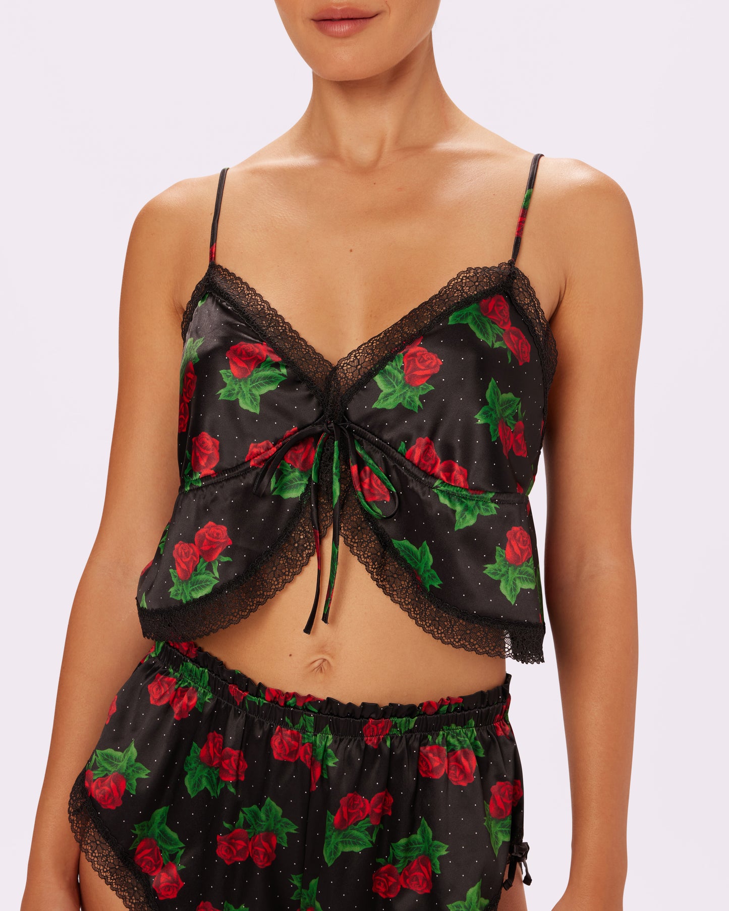 Betsey Johnson Luxe Lace Flyaway Cami | Glow Satin (Thorn)