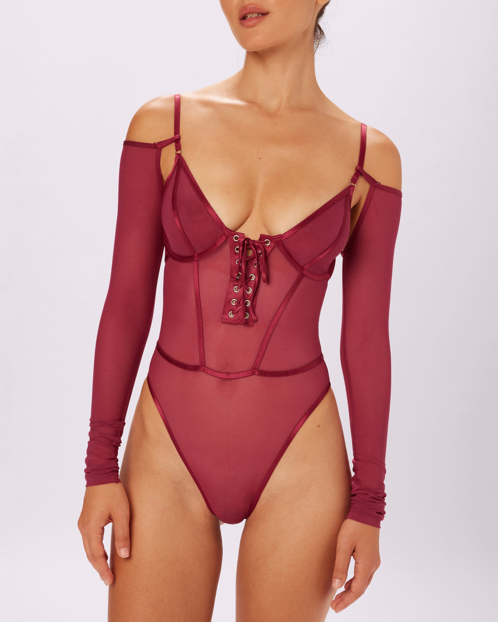 Sheer Sculpt Convertible Sleeve Bodysuit Silky Mesh Archive Lambr Parade