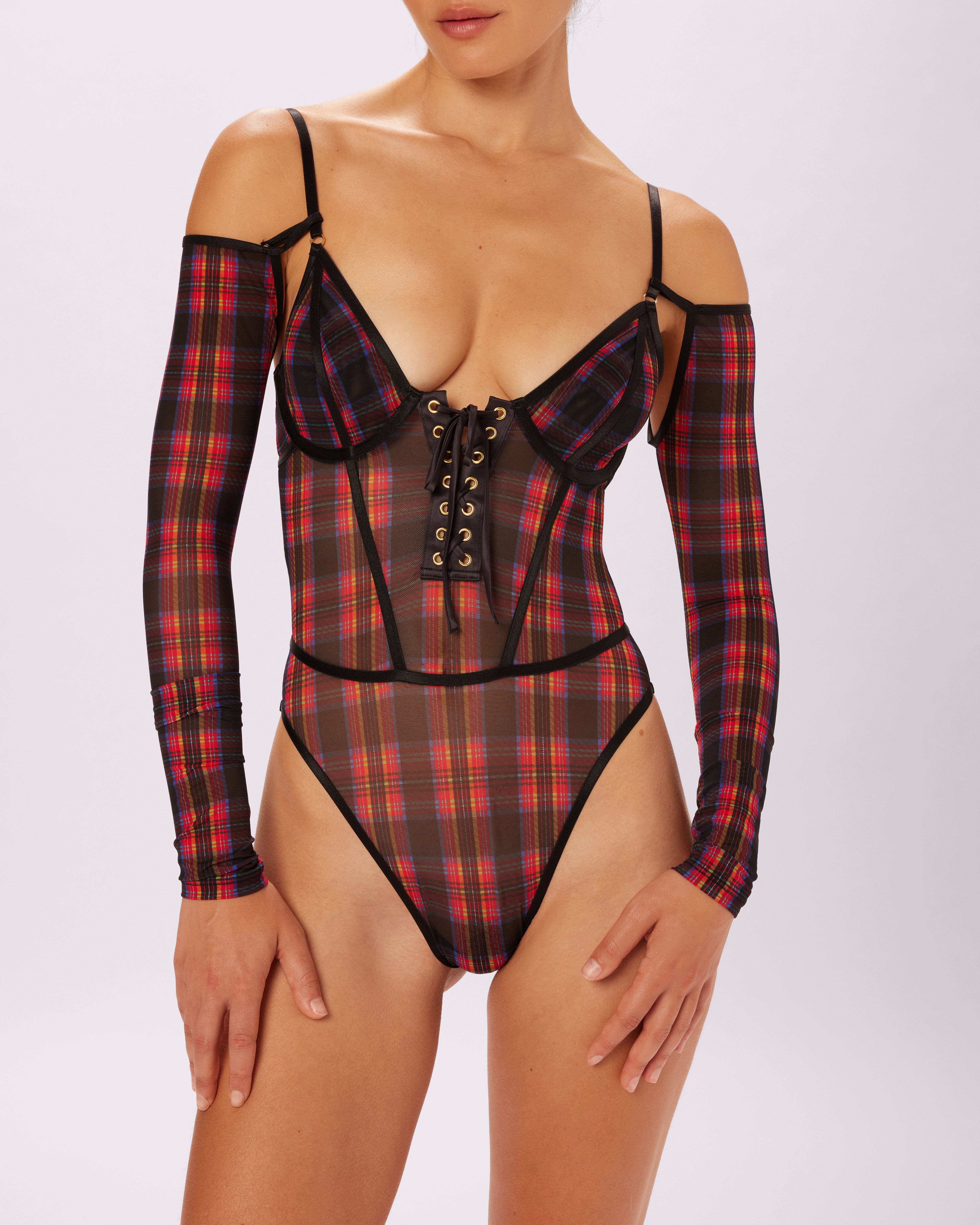 Betsey Johnson Sheer Sculpt Convertible Sleeve Bodysuit