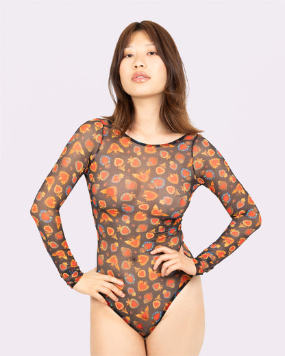 Silky Mesh Long Sleeve Bodysuit | Silky Mesh (Crowned Hearts)