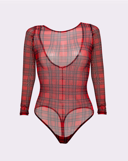 Silky Mesh Long Sleeve Bodysuit | Silky Mesh (Tartan Plaid)