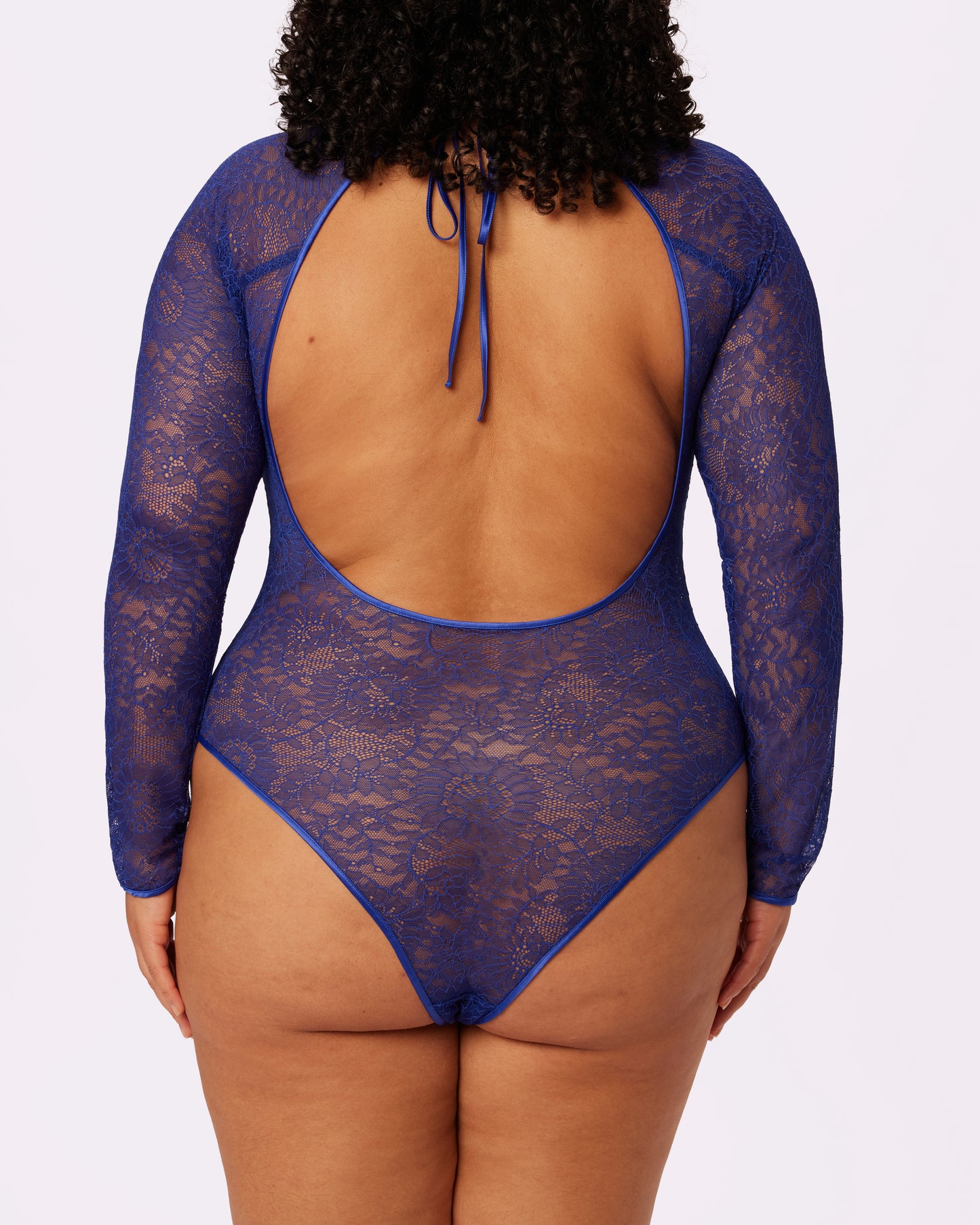 Flirty Lace Long Sleeve Bodysuit | Soft Lace (True Blue)