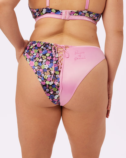 GANNI Satin Lace-up Cheeky | Glow Satin | Archive (Wildflower)