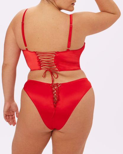Satin Lace-up Cheeky | Glow Satin (Red Rose)