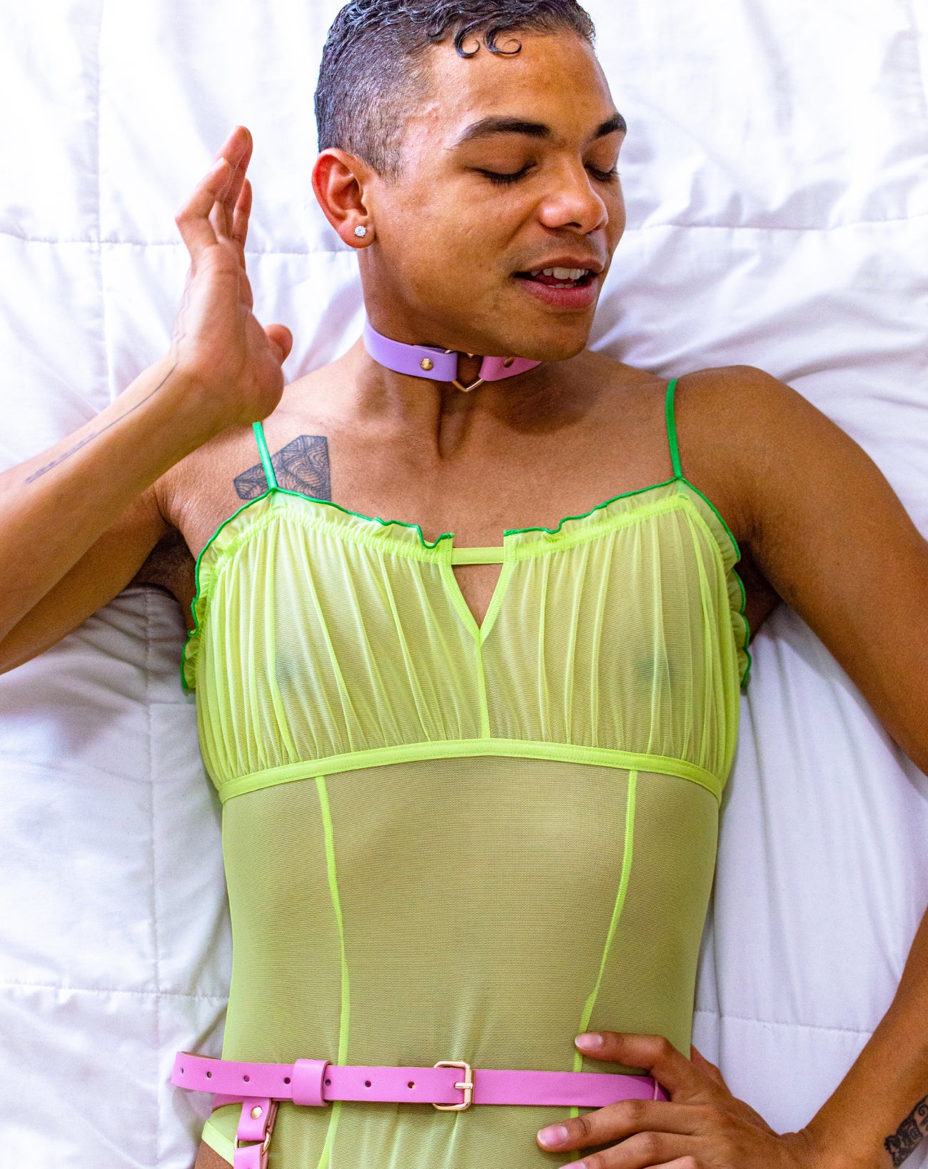 Sheer Pleasure Flutter Bodysuit | Silky Mesh | Archive (Limeade)