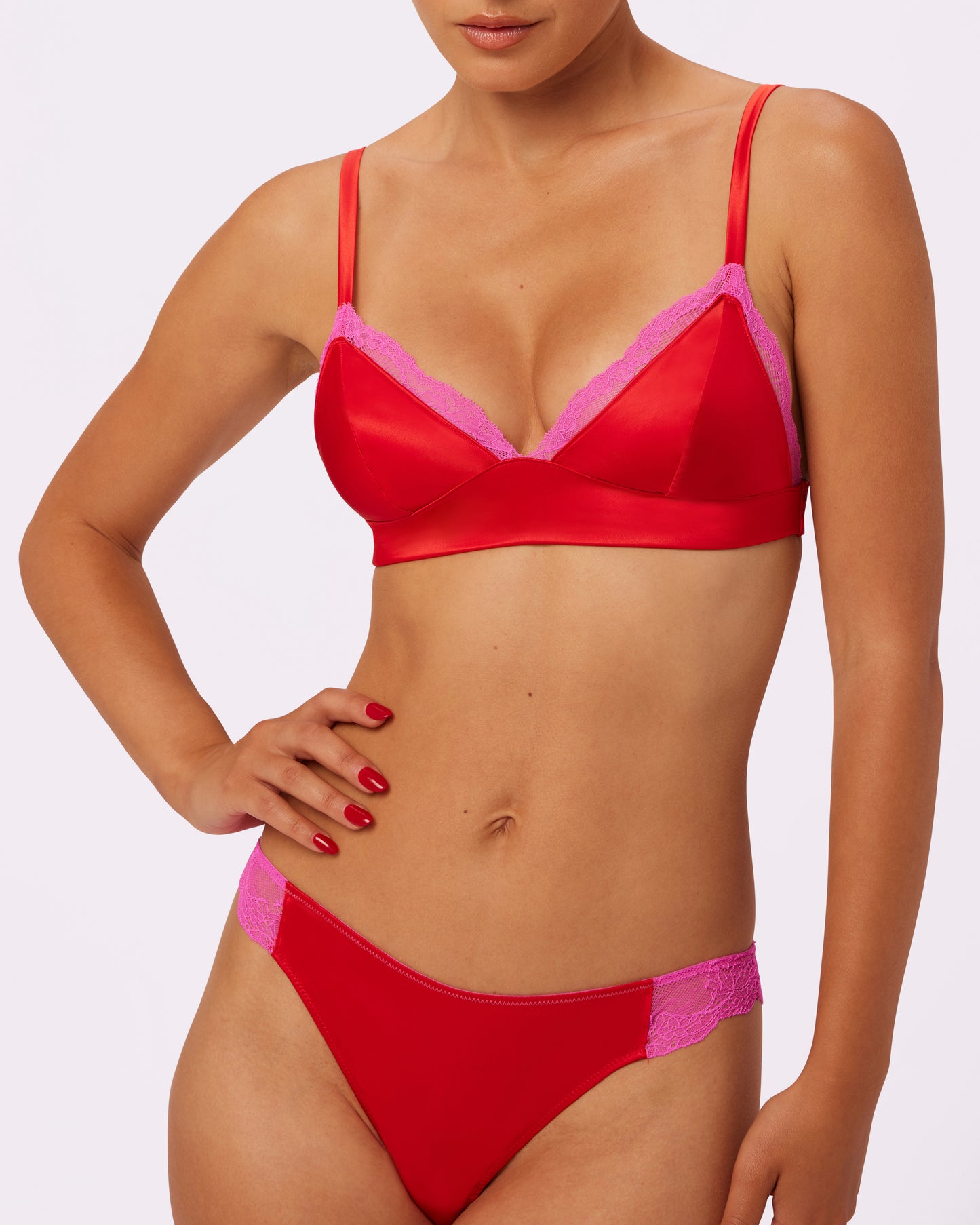 Rene Rofe Bright Pink Longline Bralette with Harness