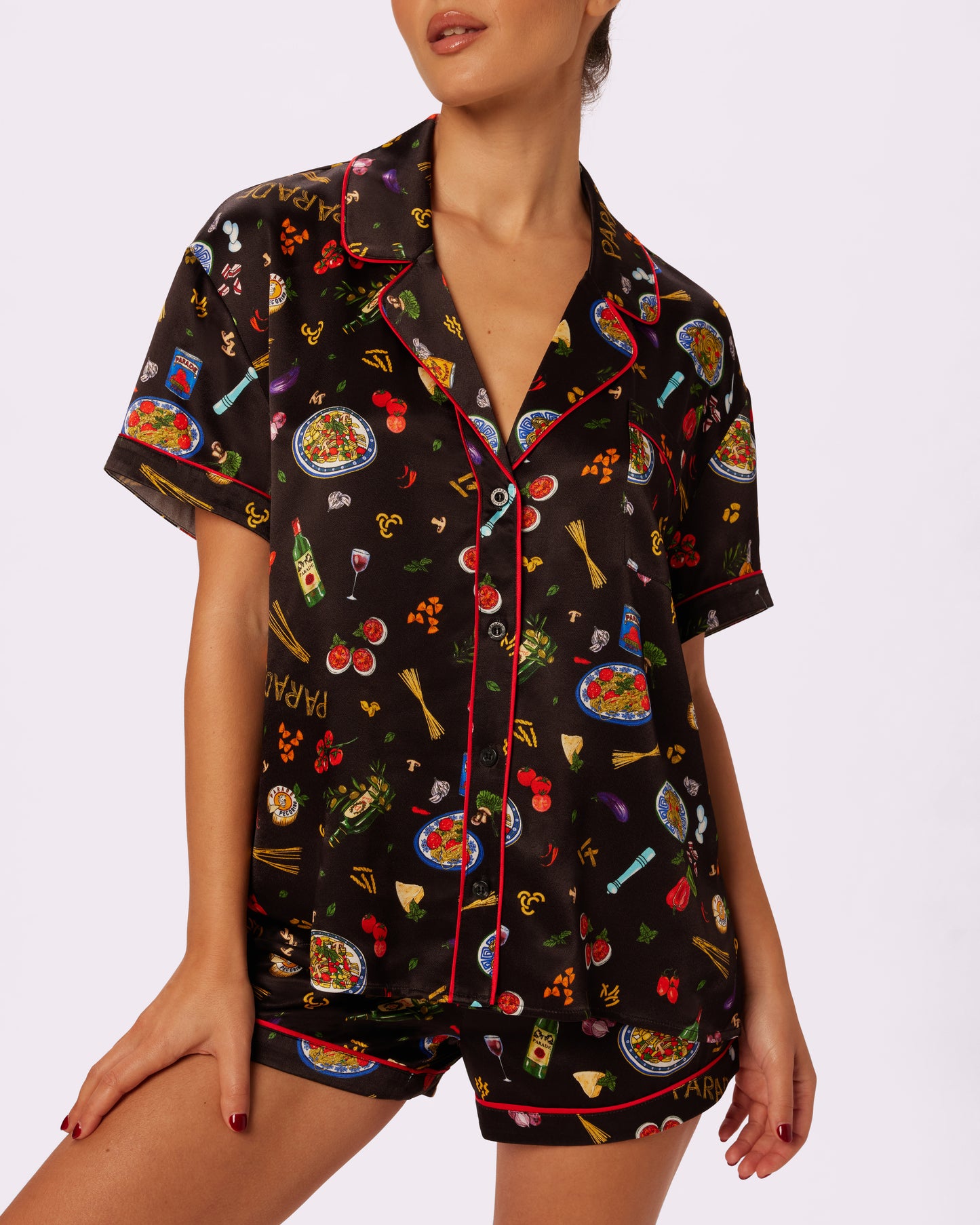 Luxe Dreams Short Sleeve Button Up | Plush Satin (Dinner Party)