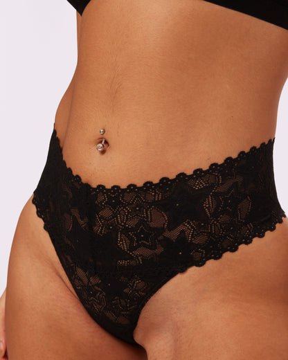 Perfect Lace High Rise Thong | Soft Lace in Stars (Eightball)