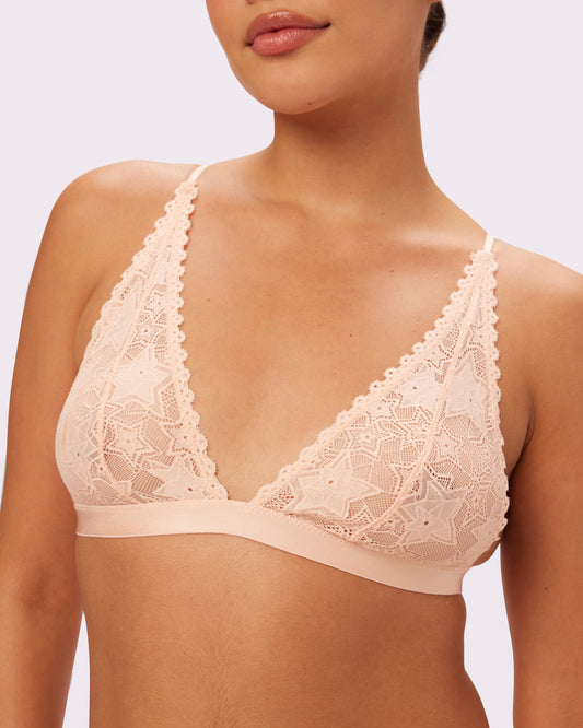 Perfect Lace Plunge Bralette | Soft Lace in Stars (Sweet Peach)