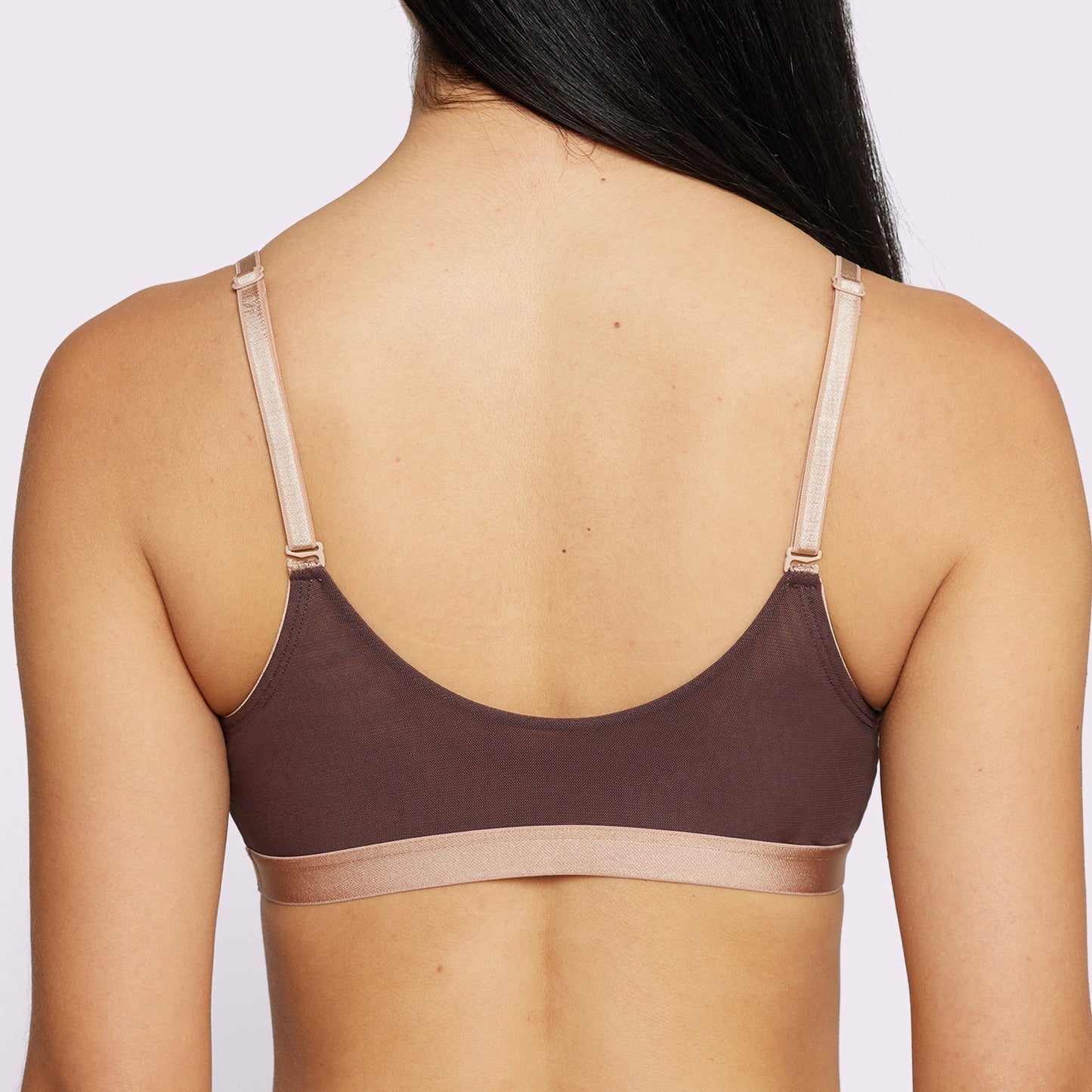 Strappy Triangle Bralette | Silky Mesh | Archive (Espresso with Teddy Trim)