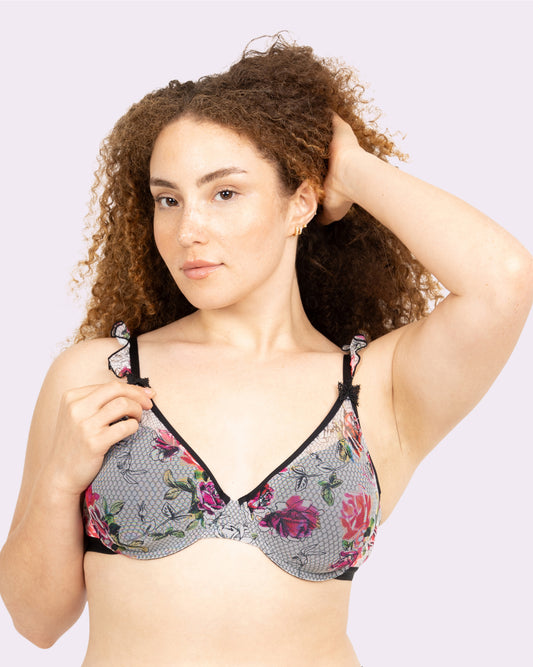 Silky Mesh Flutter Strap T-Shirt Bra | Silky Mesh (Tattoo Floral)