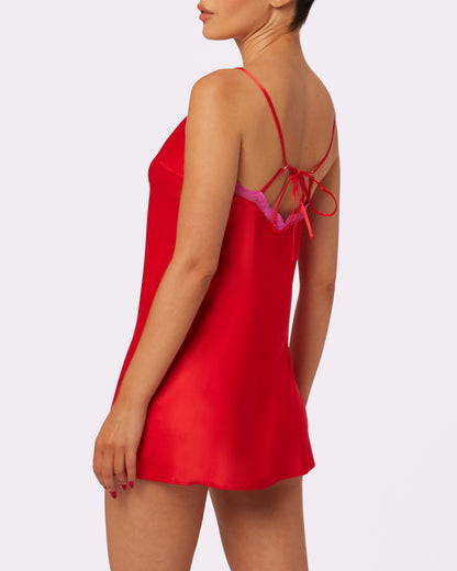 Luxe Lace Slip Dress | Luxe Satin (Red Rose)