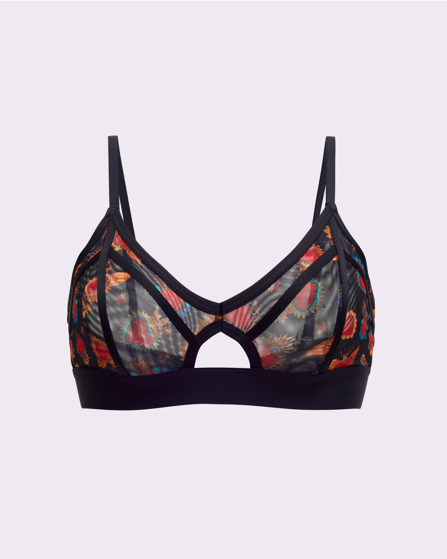 Silky Mesh Sheer Cutout Triangle Bralette | Silky Mesh (Crowned Hearts)