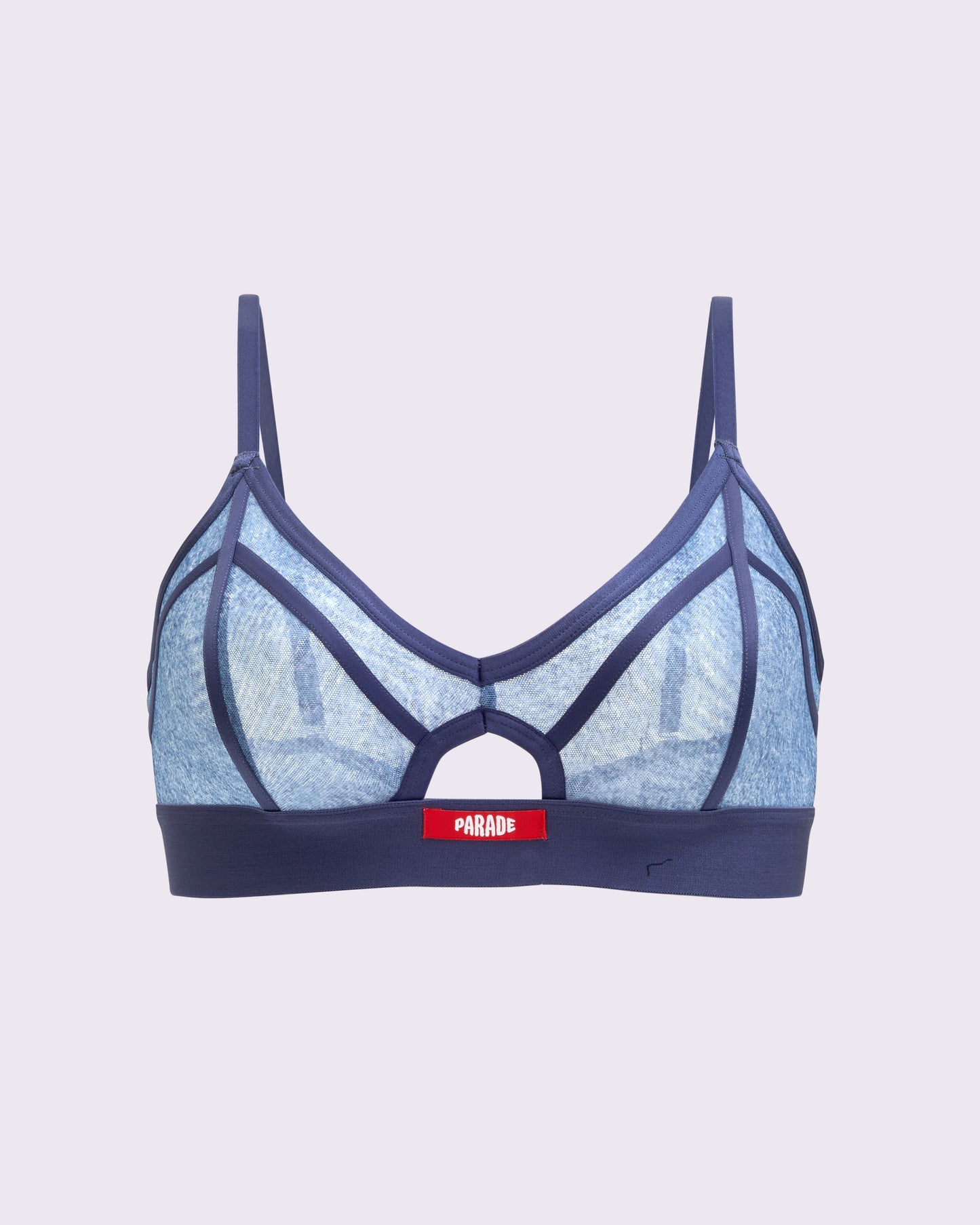 Silky Mesh Sheer Cutout Triangle Bralette | Silky Mesh (Denim Dupe)