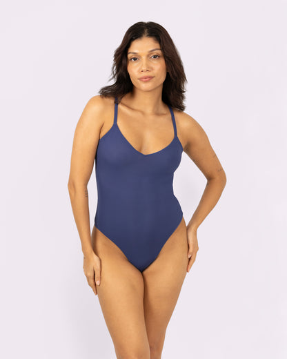 Layering Triangle Bodysuit | Silky Mesh (Dolphin)