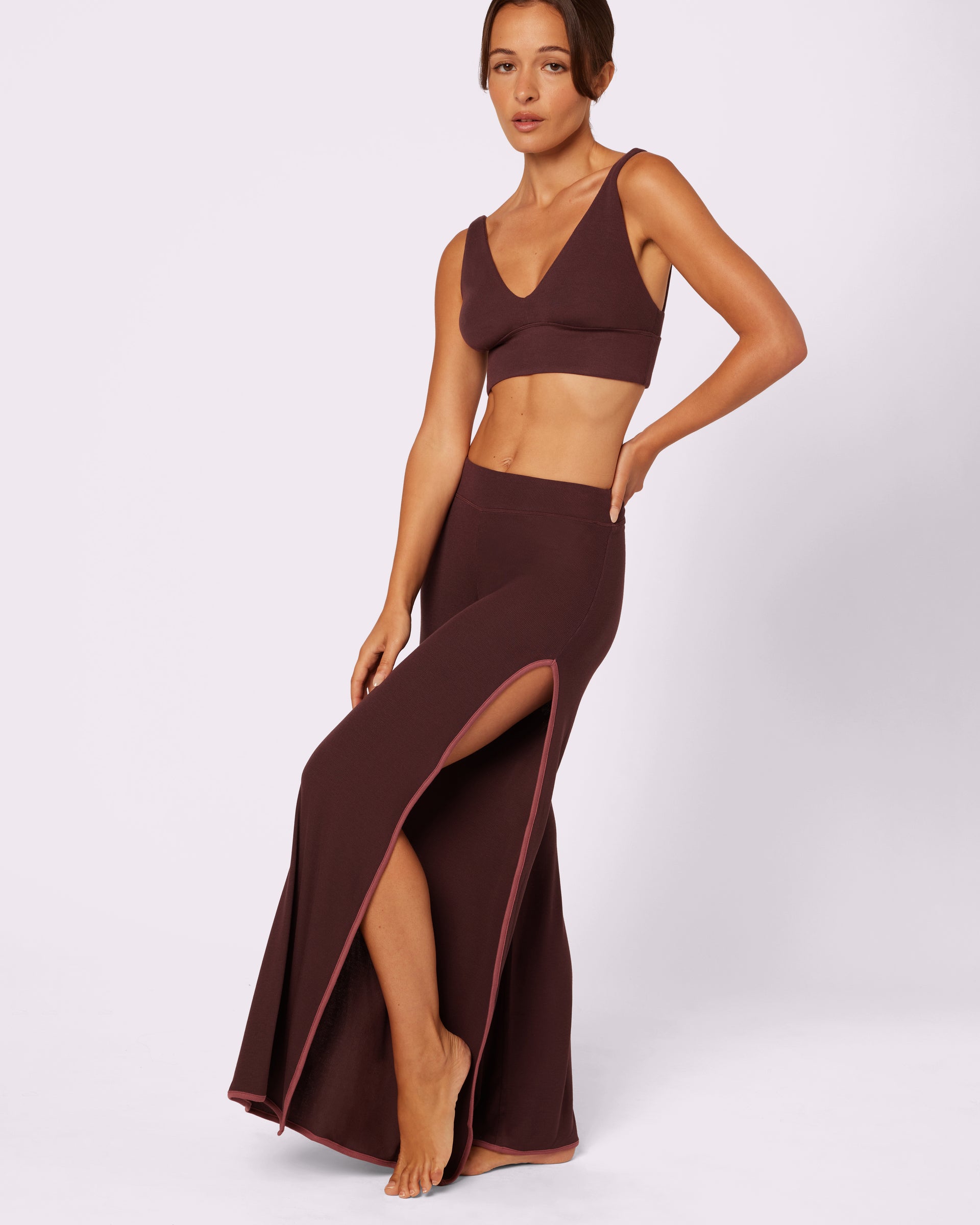 Comfort Rib Wide Leg Slit Pants