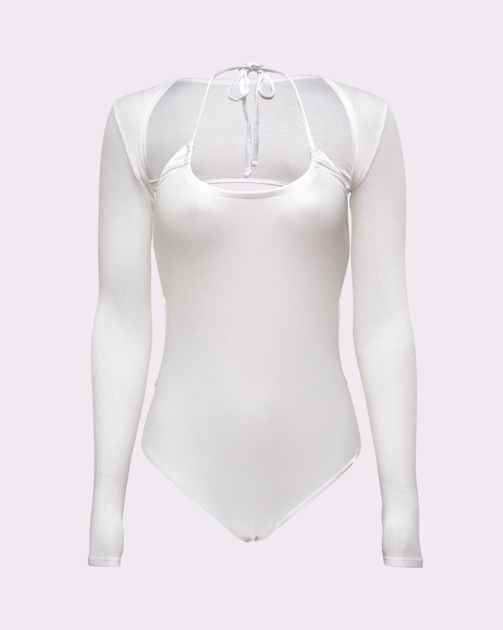 Goddess Rib Prime Time Halter Bodysuit - White