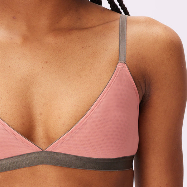 Pink YSL-monogram jersey-mesh triangle bra