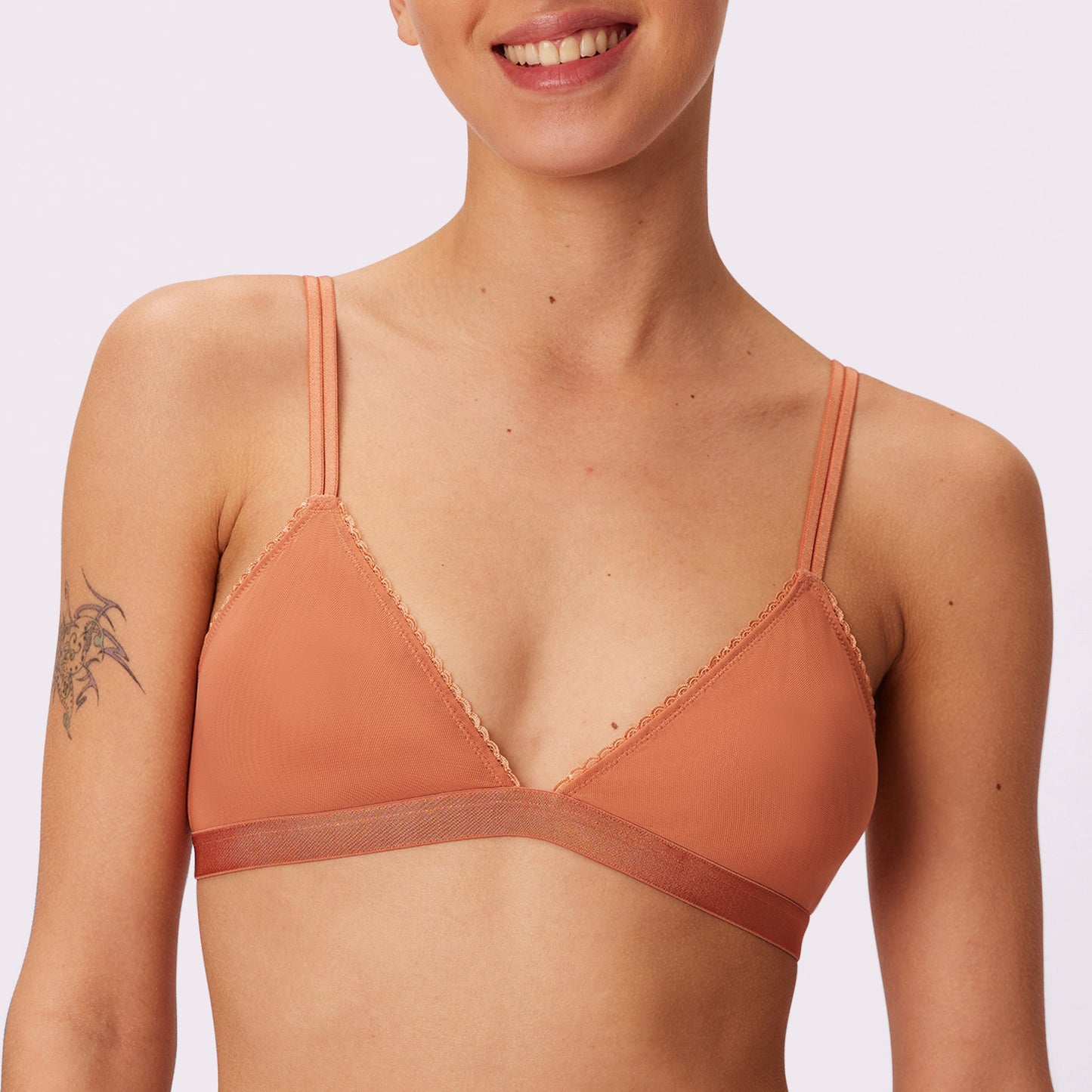 Floral lace triangle bra with straps - bright orange - Undiz
