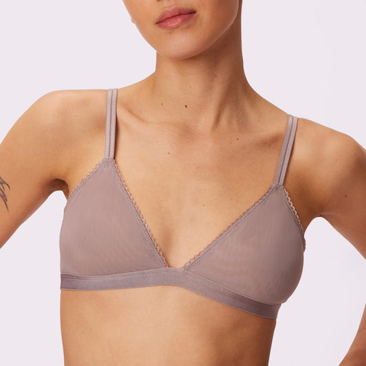 Flirty Lace Touch Triangle Bralette | Silky Mesh | Archive (Sandcastle)