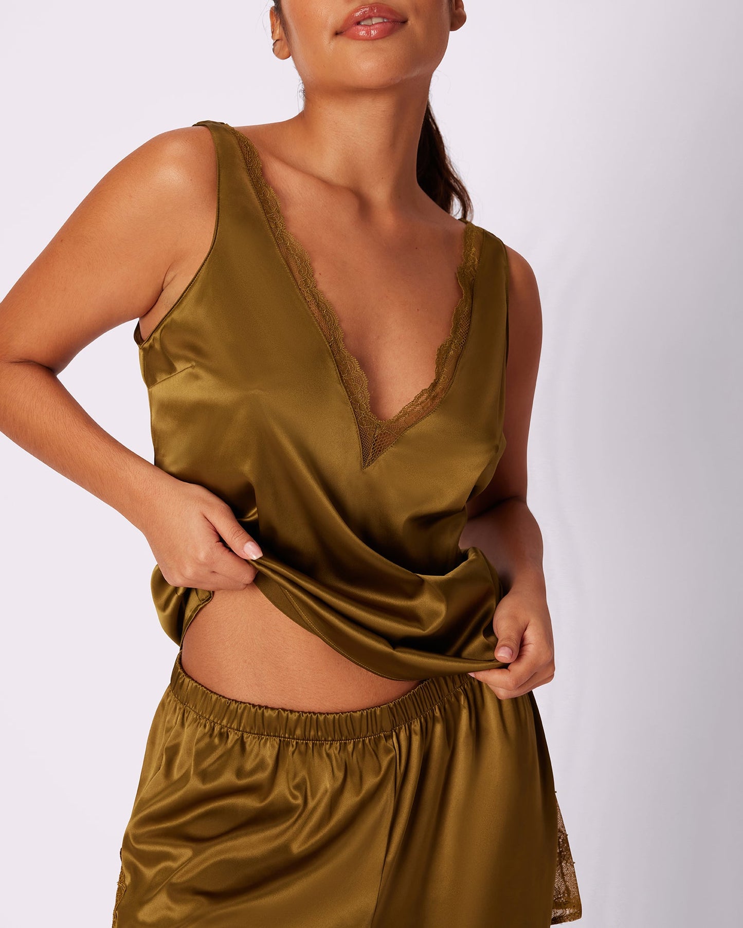 Luxe Lace Plunge V Tank | Luxe Satin | Archive (Dirty Martini)